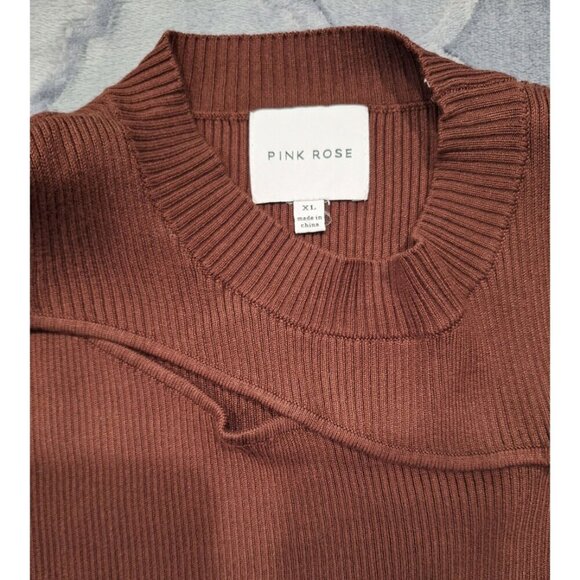 NWOT Pink Rose Brown Sleeveless Ribbed Knit Bodycon Dress/Sz. XL - Picture 3 of 5